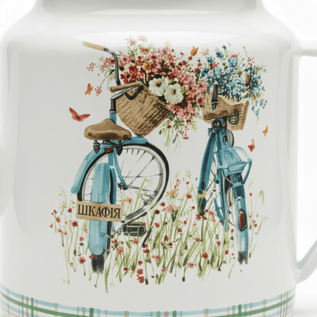 White Enamel Kettle with Floral Bicycle Print - 20 × 13 cm - Al Kabayel Discount CentreWhite Enamel Kettle with Floral Bicycle Print - 20 × 13 cmTea/Coffee PotsAKDCAl Kabayel Discount Centre