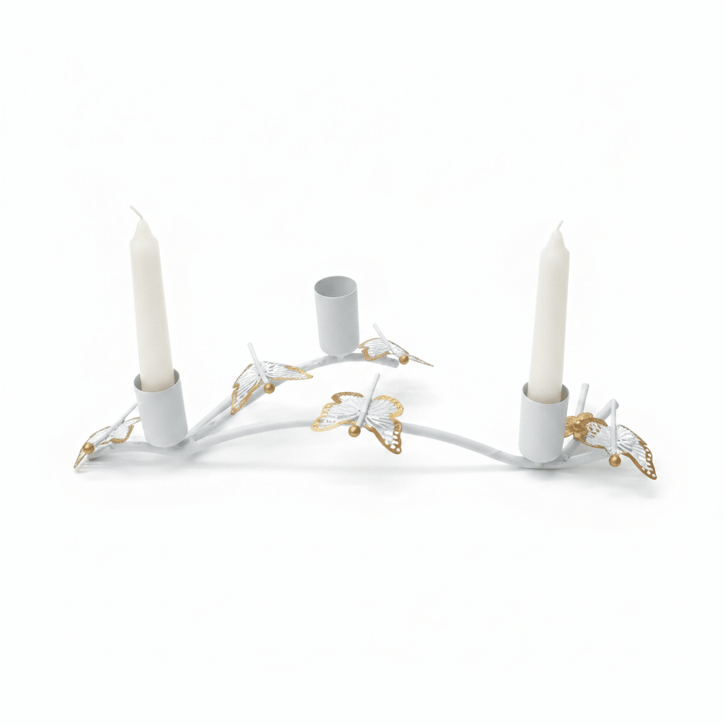 White & Gold Butterfly 3 - Way Metal Candle Holder — 30cm - Al Kabayel Discount CentreWhite & Gold Butterfly 3 - Way Metal Candle Holder — 30cmHome Décor AccentsAKDCAl Kabayel Discount Centre