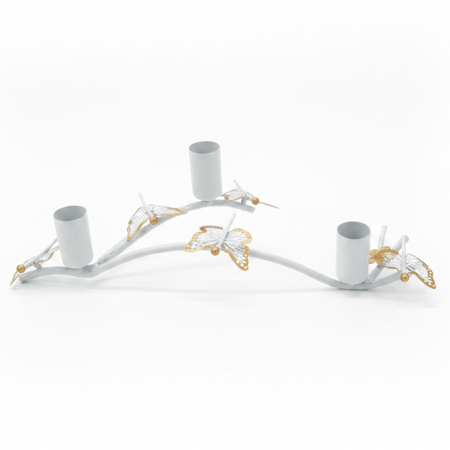 White & Gold Butterfly 3 - Way Metal Candle Holder — 30cm - Al Kabayel Discount CentreWhite & Gold Butterfly 3 - Way Metal Candle Holder — 30cmHome Décor AccentsAKDCAl Kabayel Discount Centre