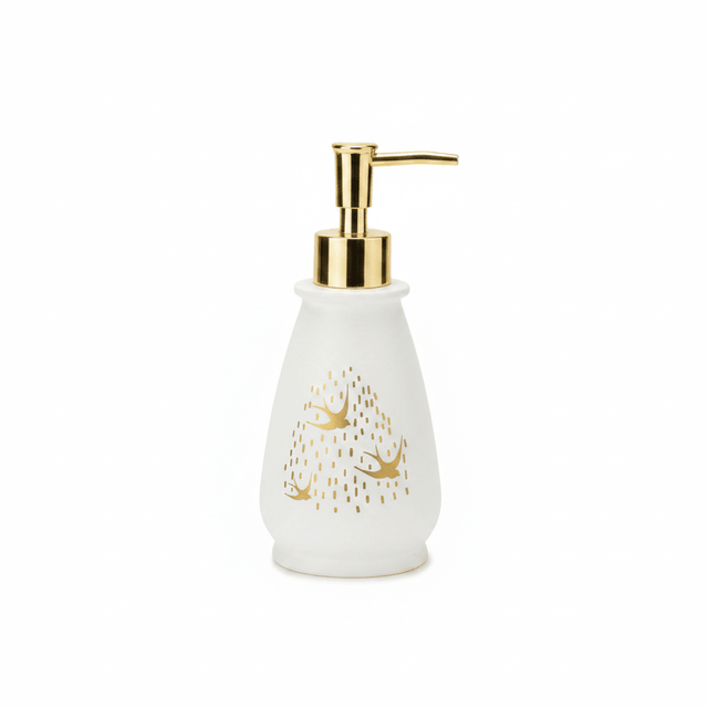 White & Gold Ceramic & Plastic Liquid Soap Dispenser – 400ml - Al Kabayel Discount CentreWhite & Gold Ceramic & Plastic Liquid Soap Dispenser – 400mlHolders & DispensersAKDCAl Kabayel Discount Centre