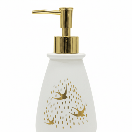 White & Gold Ceramic & Plastic Liquid Soap Dispenser – 400ml - Al Kabayel Discount CentreWhite & Gold Ceramic & Plastic Liquid Soap Dispenser – 400mlHolders & DispensersAKDCAl Kabayel Discount Centre