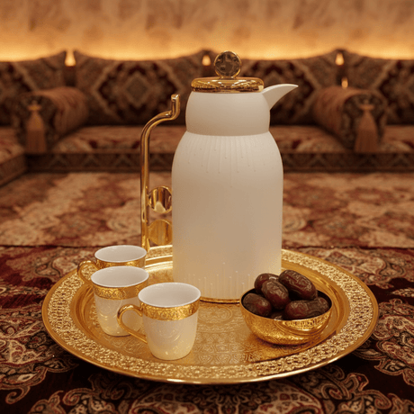 White & Gold Vacuum Flask — 1 Litre | Thermal Insulated Carafe - Al Kabayel Discount CentreWhite & Gold Vacuum Flask — 1 Litre | Thermal Insulated CarafeThermosAKDCAl Kabayel Discount Centre