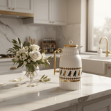 White & Gold Vacuum Flask with Heritage Bird Motif 1 Litre - Al Kabayel Discount CentreWhite & Gold Vacuum Flask with Heritage Bird Motif 1 LitreThermosAKDCAl Kabayel Discount Centre