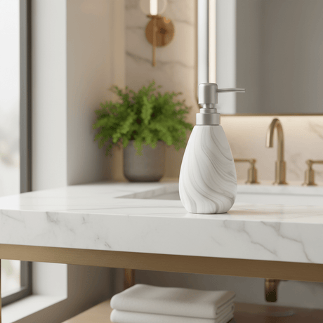 White & Grey Marble Swirl Ceramic & Plastic Liquid Soap Dispenser – 400ml - Al Kabayel Discount CentreWhite & Grey Marble Swirl Ceramic & Plastic Liquid Soap Dispenser – 400mlHolders & DispensersAKDCAl Kabayel Discount Centre