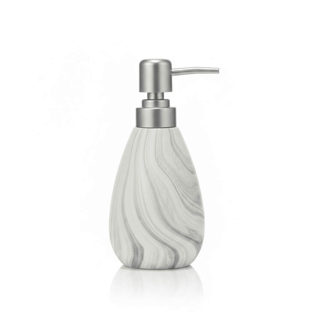 White & Grey Marble Swirl Ceramic & Plastic Liquid Soap Dispenser – 400ml - Al Kabayel Discount CentreWhite & Grey Marble Swirl Ceramic & Plastic Liquid Soap Dispenser – 400mlHolders & DispensersAKDCAl Kabayel Discount Centre