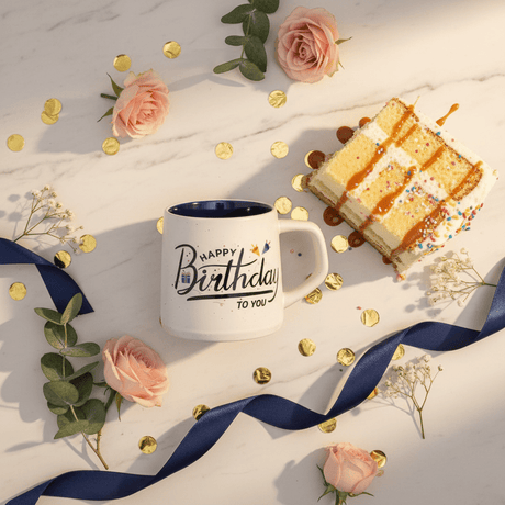White Orchid Ceramic Mug | Happy Birthday Print | Navy Blue Interior | 400ml - Al Kabayel Discount CentreWhite Orchid Ceramic Mug | Happy Birthday Print | Navy Blue Interior | 400mlMugsORCHIDAl Kabayel Discount Centre