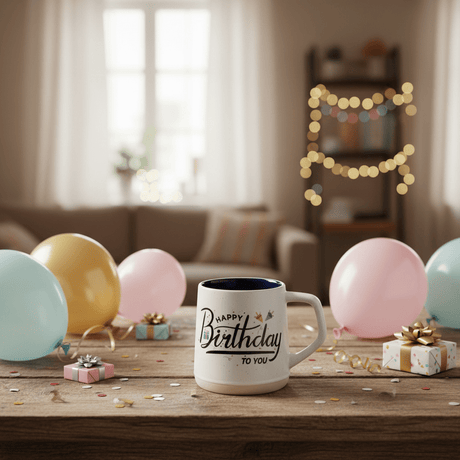 White Orchid Ceramic Mug | Happy Birthday Print | Navy Blue Interior | 400ml - Al Kabayel Discount CentreWhite Orchid Ceramic Mug | Happy Birthday Print | Navy Blue Interior | 400mlMugsORCHIDAl Kabayel Discount Centre