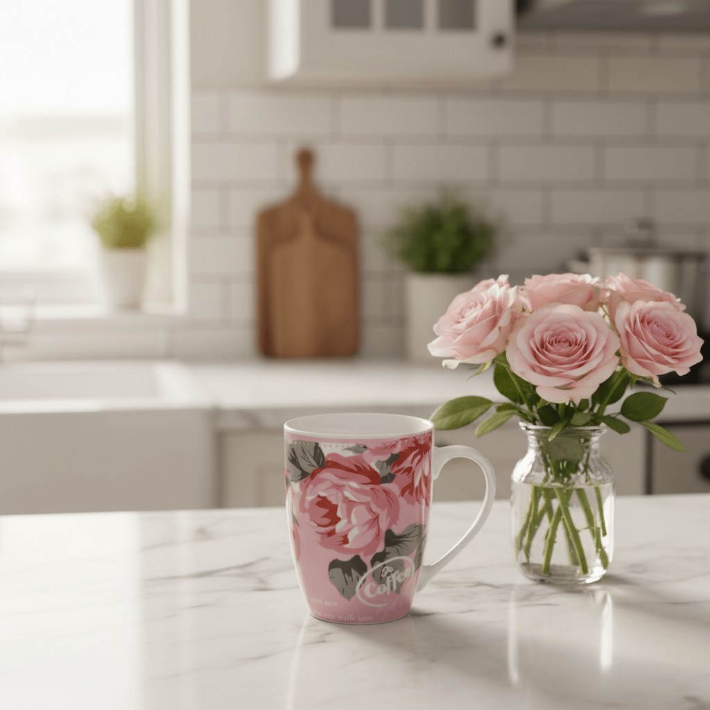 White & Pink Floral Ceramic Mug — 300ml - Al Kabayel Discount CentreWhite & Pink Floral Ceramic Mug — 300mlMugsAKDCAl Kabayel Discount Centre