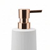 White Plastic Ribbed Soap Dispenser with Rose Gold Pump – 400ml - Al Kabayel Discount CentreWhite Plastic Ribbed Soap Dispenser with Rose Gold Pump – 400mlHolders & DispensersAKDCAl Kabayel Discount Centre