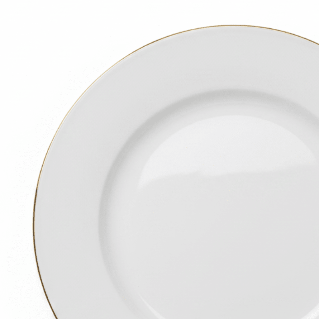 White Porcelain Dinner Plate with Gold Rim - 10 Inch - Al Kabayel Discount CentreWhite Porcelain Dinner Plate with Gold Rim - 10 InchPlatesAKDCAl Kabayel Discount Centre