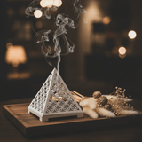White Pyramid Incense Burner — Geometric Lattice with Gold Bowl - Al Kabayel Discount CentreWhite Pyramid Incense Burner — Geometric Lattice with Gold BowlIncense BurnerAKDCAl Kabayel Discount Centre