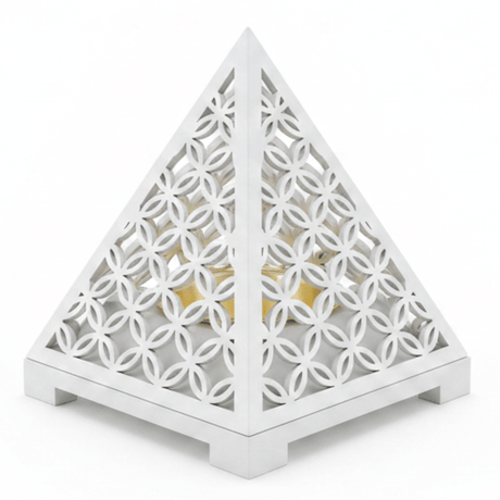 White Pyramid Incense Burner — Geometric Lattice with Gold Bowl - Al Kabayel Discount CentreWhite Pyramid Incense Burner — Geometric Lattice with Gold BowlIncense BurnerAKDCAl Kabayel Discount Centre
