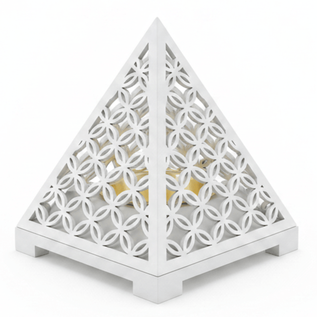 White Pyramid Incense Burner — Geometric Lattice with Gold Bowl - Al Kabayel Discount CentreWhite Pyramid Incense Burner — Geometric Lattice with Gold BowlIncense BurnerAKDCAl Kabayel Discount Centre