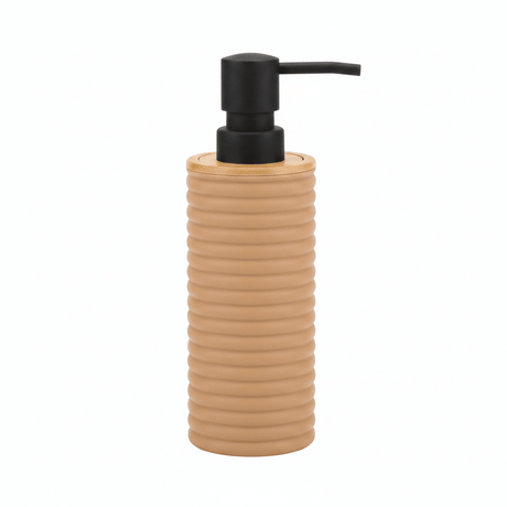 White Ribbed Plastic Liquid Soap Dispenser - 400ml - White / Black / Peach - Al Kabayel Discount CentreWhite Ribbed Plastic Liquid Soap Dispenser - 400ml - White / Black / PeachHolders & DispensersAKDCAl Kabayel Discount Centre