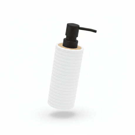 White Ribbed Plastic Liquid Soap Dispenser - 400ml - White / Black / Peach - Al Kabayel Discount CentreWhite Ribbed Plastic Liquid Soap Dispenser - 400ml - White / Black / PeachHolders & DispensersAKDCAl Kabayel Discount Centre