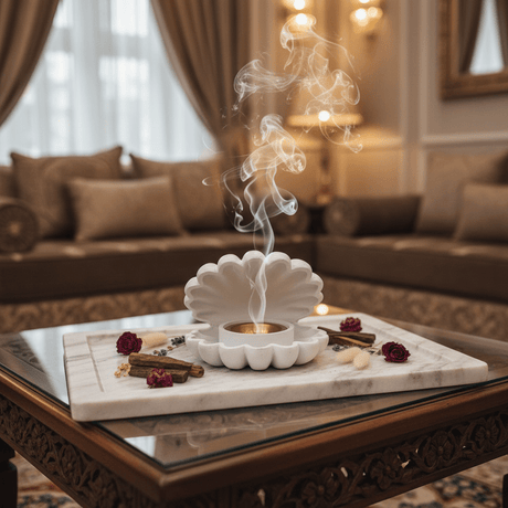 White Shell Incense Burner | Ceramic Clamshell Design with Gold Brass Insert | 14cm - Al Kabayel Discount CentreWhite Shell Incense Burner | Ceramic Clamshell Design with Gold Brass Insert | 14cmIncense burnerAKDCAl Kabayel Discount Centre