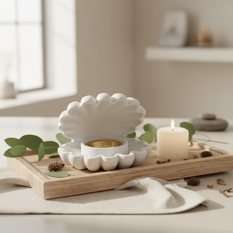 White Shell Incense Burner | Ceramic Clamshell Design with Gold Brass Insert | 14cm - Al Kabayel Discount CentreWhite Shell Incense Burner | Ceramic Clamshell Design with Gold Brass Insert | 14cmIncense burnerAKDCAl Kabayel Discount Centre
