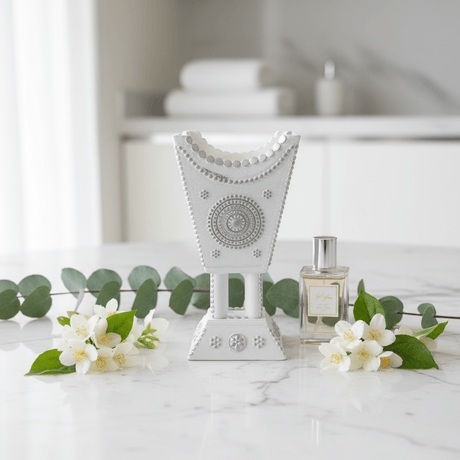 White & Silver Chalk Incense Burner | Ornate Mandala Design | 16×7cm - Al Kabayel Discount CentreWhite & Silver Chalk Incense Burner | Ornate Mandala Design | 16×7cmIncense burnerAKDCAl Kabayel Discount Centre