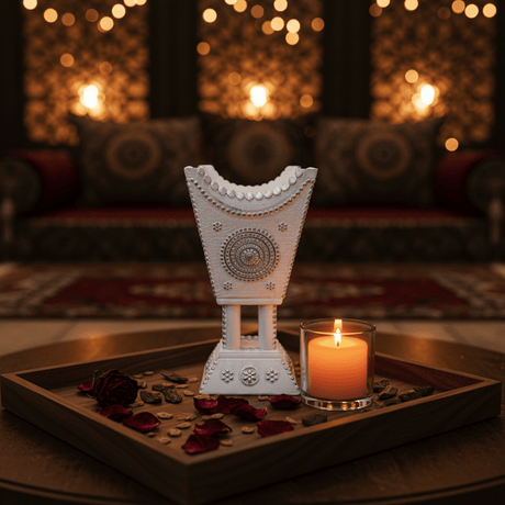 White & Silver Chalk Incense Burner | Ornate Mandala Design | 16×7cm - Al Kabayel Discount CentreWhite & Silver Chalk Incense Burner | Ornate Mandala Design | 16×7cmIncense burnerAKDCAl Kabayel Discount Centre