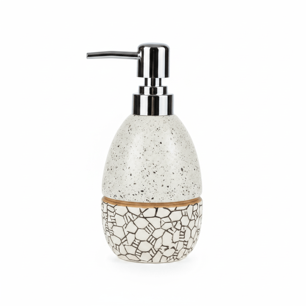 White Speckled Ceramic & Plastic Liquid Soap Dispenser – 400ml - Al Kabayel Discount CentreWhite Speckled Ceramic & Plastic Liquid Soap Dispenser – 400mlHolders & DispensersAKDCAl Kabayel Discount Centre