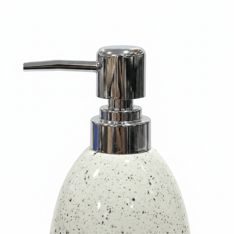 White Speckled Ceramic & Plastic Liquid Soap Dispenser – 400ml - Al Kabayel Discount CentreWhite Speckled Ceramic & Plastic Liquid Soap Dispenser – 400mlHolders & DispensersAKDCAl Kabayel Discount Centre