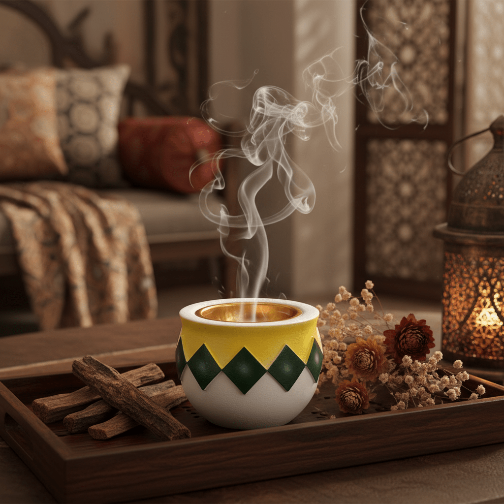 White, Yellow & Green Chevron Incense Burner | Gold Interior | 7×8 cm - Al Kabayel Discount CentreWhite, Yellow & Green Chevron Incense Burner | Gold Interior | 7×8 cmIncense BurnerAKDCAl Kabayel Discount Centre