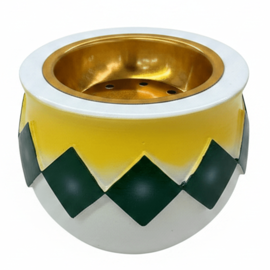 White, Yellow & Green Chevron Incense Burner | Gold Interior | 7×8 cm - Al Kabayel Discount CentreWhite, Yellow & Green Chevron Incense Burner | Gold Interior | 7×8 cmIncense BurnerAKDCAl Kabayel Discount Centre