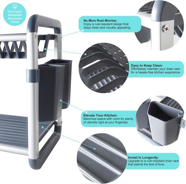 WINDCERA Aluminum Dish Rack – Heavy Duty Kitchen Drainer & Organizer, 60.9 x 26.7 x 34.2 cm, Sleek Design - Al Kabayel Discount CentreWINDCERA Aluminum Dish Rack – Heavy Duty Kitchen Drainer & Organizer, 60.9 x 26.7 x 34.2 cm, Sleek DesignOrganizers & AccessoriesWINDCERAAl Kabayel Discount Centre