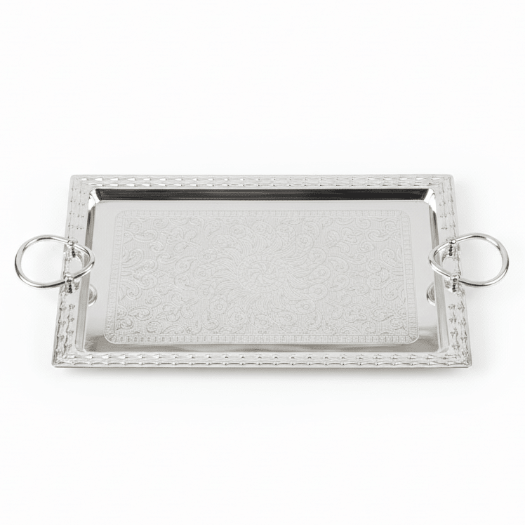 Windcera Modern Rectangular Silver Stainless Steel Serving Tray with Durable Side Handles, Decorative Food Tea & Beverage Serving Platter for Kitchen Dining Table & Parties – 41 x 21 cm - Al Kabayel Discount CentreWindcera Modern Rectangular Silver Stainless Steel Serving Tray with Durable Side Handles, Decorative Food Tea & Beverage Serving Platter for Kitchen Dining Table & Parties – 41 x 21 cmServing TraysWindceraAl Kabayel Discount Centre