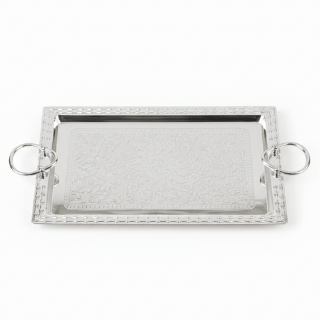 Windcera Modern Rectangular Silver Stainless Steel Serving Tray with Durable Side Handles, Decorative Food Tea & Beverage Serving Platter for Kitchen Dining Table & Parties – 41 x 21 cm - Al Kabayel Discount CentreWindcera Modern Rectangular Silver Stainless Steel Serving Tray with Durable Side Handles, Decorative Food Tea & Beverage Serving Platter for Kitchen Dining Table & Parties – 41 x 21 cmServing TraysWindceraAl Kabayel Discount Centre