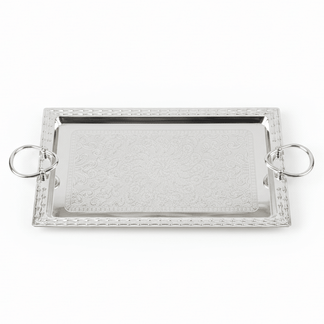 Windcera Modern Rectangular Silver Stainless Steel Serving Tray with Durable Side Handles, Decorative Food Tea & Beverage Serving Platter for Kitchen Dining Table & Parties – 41 x 21 cm - Al Kabayel Discount CentreWindcera Modern Rectangular Silver Stainless Steel Serving Tray with Durable Side Handles, Decorative Food Tea & Beverage Serving Platter for Kitchen Dining Table & Parties – 41 x 21 cmServing TraysWindceraAl Kabayel Discount Centre