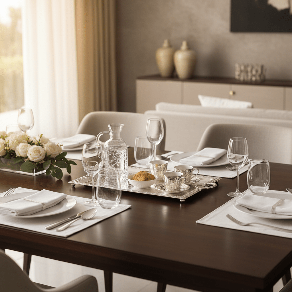 Windcera Modern Rectangular Silver Stainless Steel Serving Tray with Durable Side Handles, Decorative Food Tea & Beverage Serving Platter for Kitchen Dining Table & Parties – 41 x 21 cm - Al Kabayel Discount CentreWindcera Modern Rectangular Silver Stainless Steel Serving Tray with Durable Side Handles, Decorative Food Tea & Beverage Serving Platter for Kitchen Dining Table & Parties – 41 x 21 cmServing TraysWindceraAl Kabayel Discount Centre