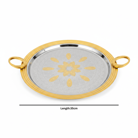 Windcera Round Gold & Silver Stainless Steel Serving Tray – 35cm - Al Kabayel Discount CentreWindcera Round Gold & Silver Stainless Steel Serving Tray – 35cmServing TraysWINDCERAAl Kabayel Discount Centre