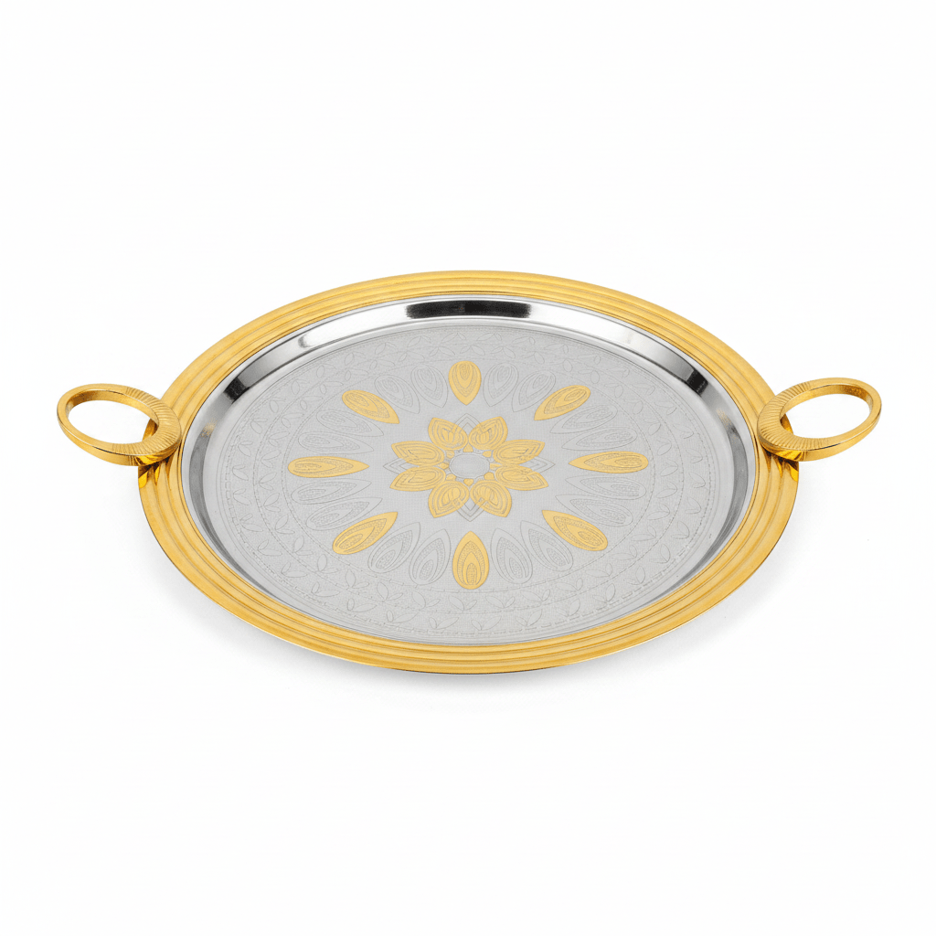 Windcera Round Gold & Silver Stainless Steel Serving Tray – 35cm - Al Kabayel Discount CentreWindcera Round Gold & Silver Stainless Steel Serving Tray – 35cmServing TraysWINDCERAAl Kabayel Discount Centre