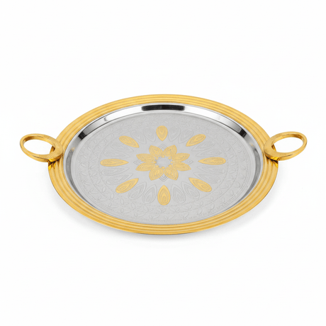 Windcera Round Gold & Silver Stainless Steel Serving Tray – 35cm - Al Kabayel Discount CentreWindcera Round Gold & Silver Stainless Steel Serving Tray – 35cmServing TraysWINDCERAAl Kabayel Discount Centre