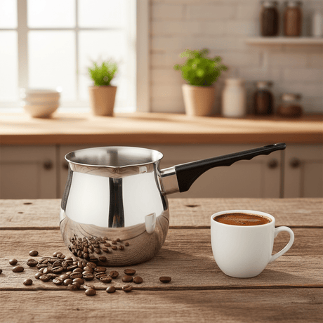 Windcera Silver Cezve Coffee Warmer | Premium Stainless Steel with Black Handle 24OZ - Al Kabayel Discount CentreWindcera Silver Cezve Coffee Warmer | Premium Stainless Steel with Black Handle 24OZTea/Coffee PotsWINDCERAAl Kabayel Discount Centre
