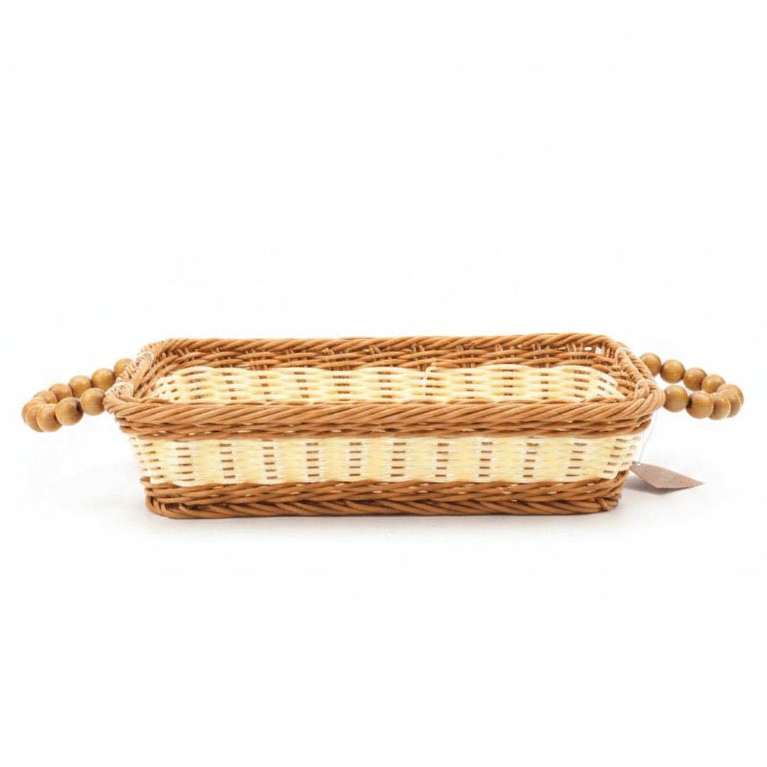 Wire Decorative Basket with Beaded Handles | 30×20cm | Natural & Ivory Two-Tone - Al Kabayel Discount CentreWire Decorative Basket with Beaded Handles | 30×20cm | Natural & Ivory Two-ToneRattansAKDCAl Kabayel Discount Centre