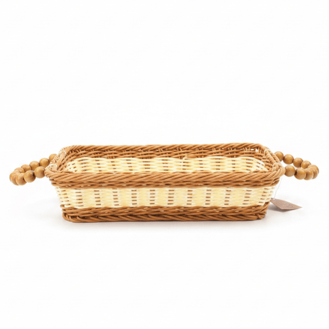Wire Decorative Basket with Beaded Handles | 30×20cm | Natural & Ivory Two-Tone - Al Kabayel Discount CentreWire Decorative Basket with Beaded Handles | 30×20cm | Natural & Ivory Two-ToneRattansAKDCAl Kabayel Discount Centre