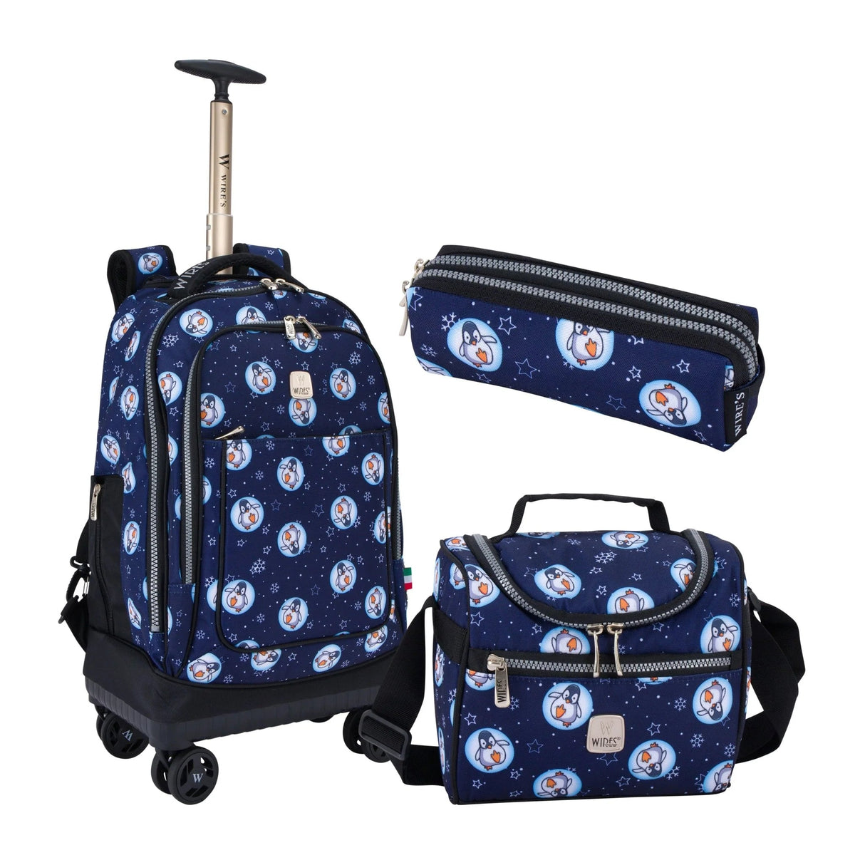 Wires 4 - Wheel Trolley 19" School Bag Set with Lunch Bag and Pencil Case, 900D Gucci Material, Blue Penguin - W24557 - Al Kabayel Discount CentreWires 4 - Wheel Trolley 19" School Bag Set with Lunch Bag and Pencil Case, 900D Gucci Material, Blue Penguin - W24557School BagsWIRESAl Kabayel Discount Centre