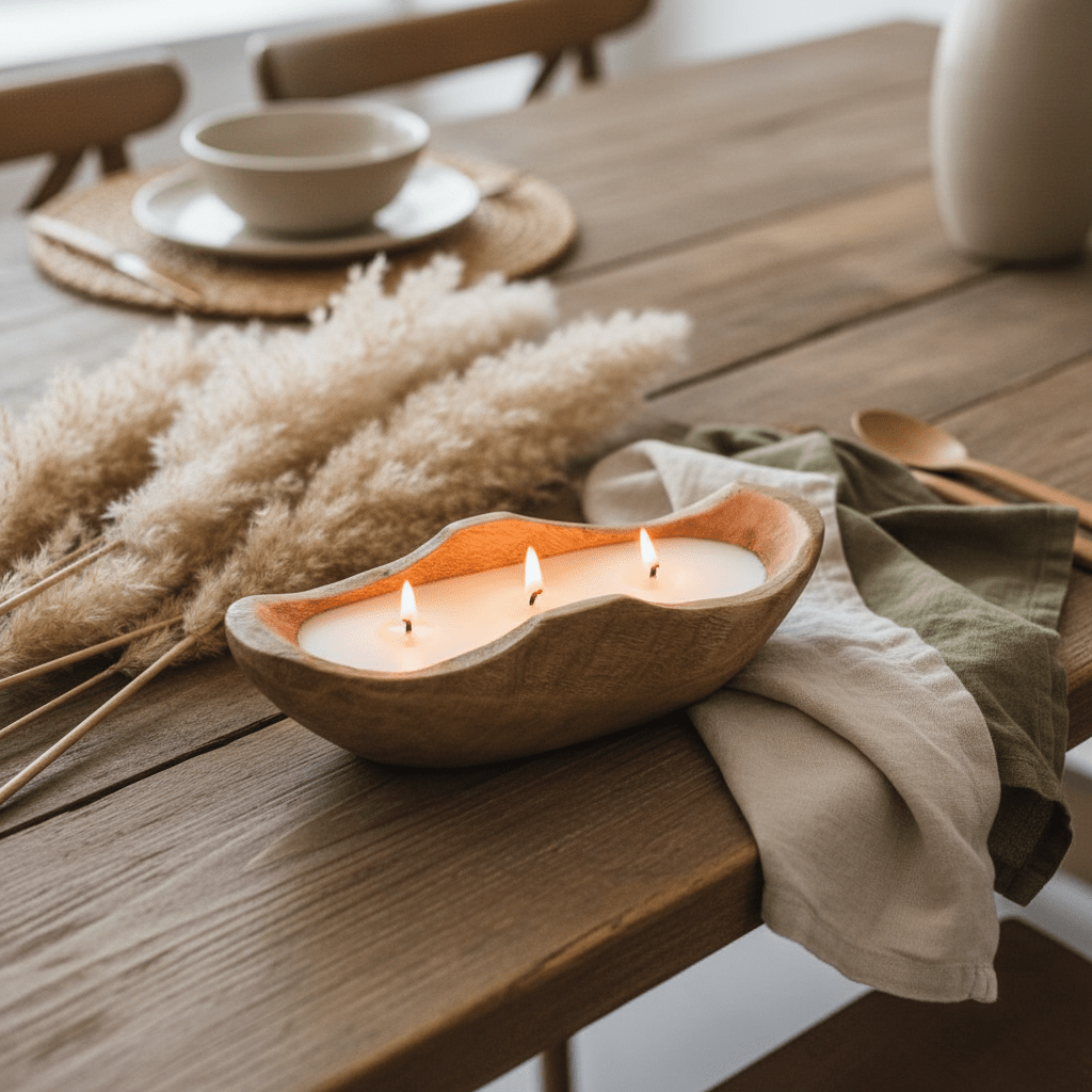 Wooden Boat Candle Bowl | Triple Wick White Wax Candle in Natural Dough Bowl | Luxury Home Decor Centerpiece | 27×12cm - Al Kabayel Discount CentreWooden Boat Candle Bowl | Triple Wick White Wax Candle in Natural Dough Bowl | Luxury Home Decor Centerpiece | 27×12cmHome FragrancesAKDCAl Kabayel Discount Centre