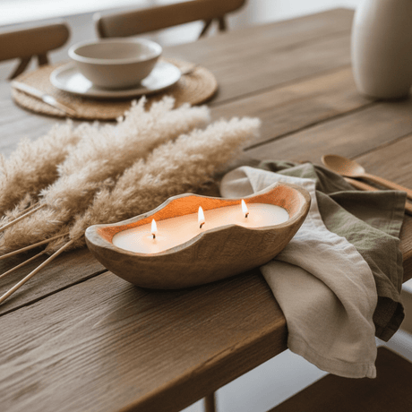 Wooden Boat Candle Bowl | Triple Wick White Wax Candle in Natural Dough Bowl | Luxury Home Decor Centerpiece | 27×12cm - Al Kabayel Discount CentreWooden Boat Candle Bowl | Triple Wick White Wax Candle in Natural Dough Bowl | Luxury Home Decor Centerpiece | 27×12cmHome FragrancesAKDCAl Kabayel Discount Centre