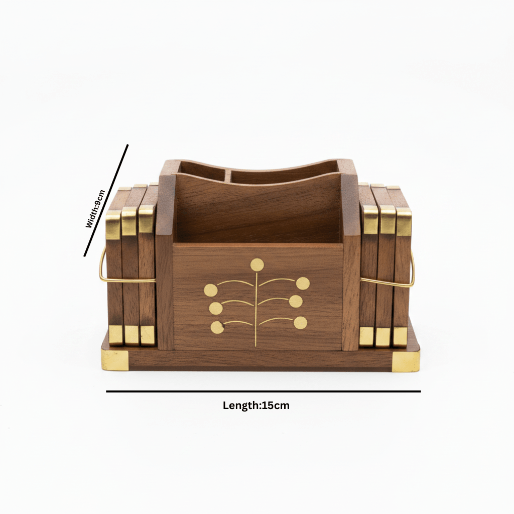 Wooden Pen Organizer with Brass Accents - 15×9 cm - Al Kabayel Discount CentreWooden Pen Organizer with Brass Accents - 15×9 cmPen Holders & Desk OrganizersAKDCAl Kabayel Discount Centre