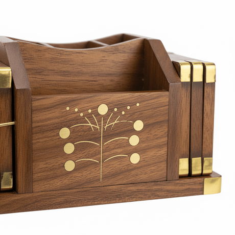 Wooden Pen Organizer with Brass Accents - 15×9 cm - Al Kabayel Discount CentreWooden Pen Organizer with Brass Accents - 15×9 cmPen Holders & Desk OrganizersAKDCAl Kabayel Discount Centre