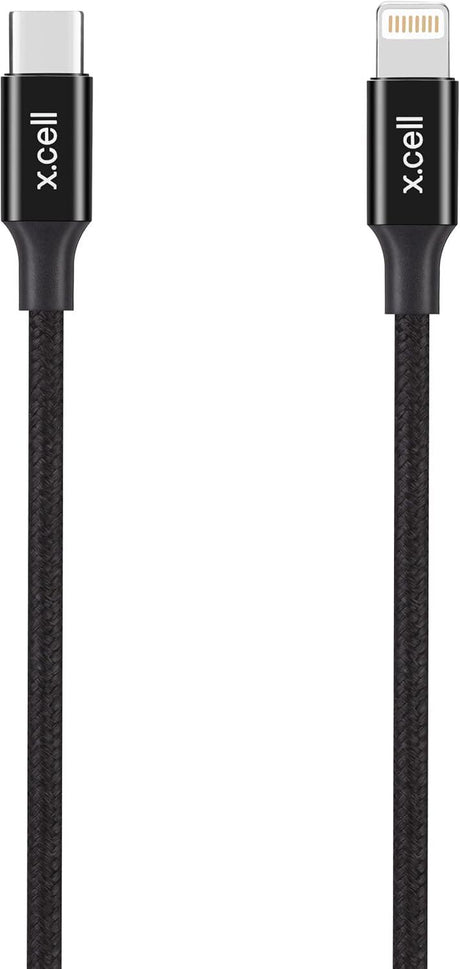 X.CELL Braided USB - C to Lightning Fast Charging Data Transfer Cable 20 Watt, 1 meter Black - Al Kabayel Discount CentreX.CELL Braided USB - C to Lightning Fast Charging Data Transfer Cable 20 Watt, 1 meter BlackCords & AdaptersX.CELLAl Kabayel Discount Centre