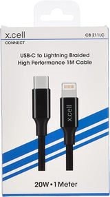 X.CELL Braided USB - C to Lightning Fast Charging Data Transfer Cable 20 Watt, 1 meter Black - Al Kabayel Discount CentreX.CELL Braided USB - C to Lightning Fast Charging Data Transfer Cable 20 Watt, 1 meter BlackCords & AdaptersX.CELLAl Kabayel Discount Centre