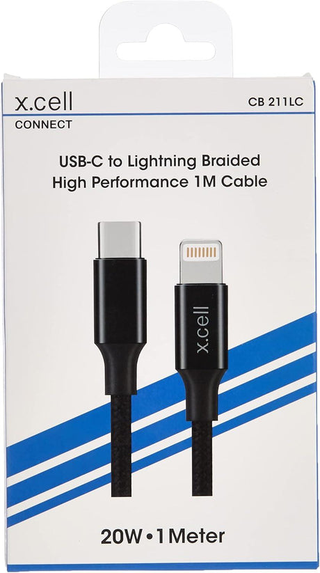X.CELL Braided USB - C to Lightning Fast Charging Data Transfer Cable 20 Watt, 1 meter Black - Al Kabayel Discount CentreX.CELL Braided USB - C to Lightning Fast Charging Data Transfer Cable 20 Watt, 1 meter BlackCords & AdaptersX.CELLAl Kabayel Discount Centre