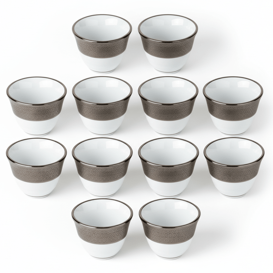Yama White and Silver Ceramic Arabic Cawa Cups Set of 12 Elegant Pattern Traditional Gahwa Coffee Cups 80 ml - Al Kabayel Discount CentreYama White and Silver Ceramic Arabic Cawa Cups Set of 12 Elegant Pattern Traditional Gahwa Coffee Cups 80 mlTea CupsYAMAAl Kabayel Discount Centre