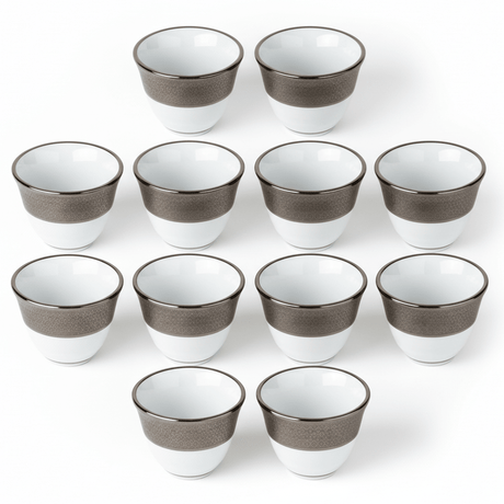 Yama White and Silver Ceramic Arabic Cawa Cups Set of 12 Elegant Pattern Traditional Gahwa Coffee Cups 80 ml - Al Kabayel Discount CentreYama White and Silver Ceramic Arabic Cawa Cups Set of 12 Elegant Pattern Traditional Gahwa Coffee Cups 80 mlTea CupsYAMAAl Kabayel Discount Centre