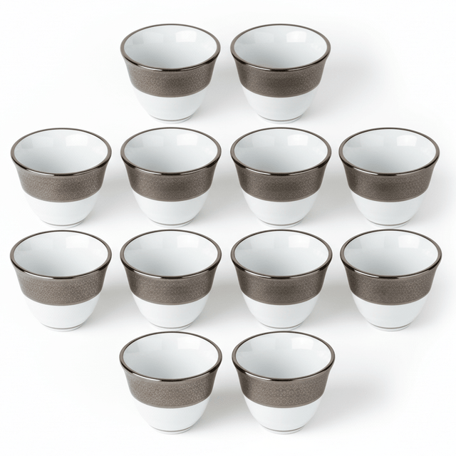 Yama White and Silver Ceramic Arabic Cawa Cups Set of 12 Elegant Pattern Traditional Gahwa Coffee Cups 80 ml - Al Kabayel Discount CentreYama White and Silver Ceramic Arabic Cawa Cups Set of 12 Elegant Pattern Traditional Gahwa Coffee Cups 80 mlTea CupsYAMAAl Kabayel Discount Centre