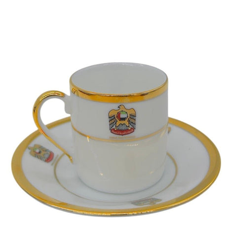 YAMASEEN 24CT Gold Plated Cup and Saucer Set 6pcs 100ml with UAE Logo, Fine Porcelain, White - Al Kabayel Discount CentreYAMASEEN 24CT Gold Plated Cup and Saucer Set 6pcs 100ml with UAE Logo, Fine Porcelain, WhiteTea SetsYAMASEENAl Kabayel Discount Centre